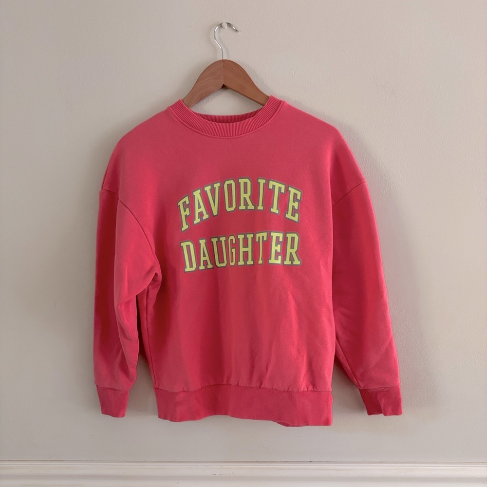 Favorite Daughter Pink Crewneck Sweatshirt with Yellow Logo